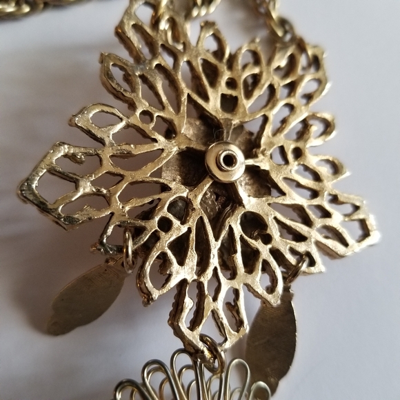 Relisted -Vintage buddha necklace green gold tone flower boho filigree bohemian - Picture 11 of 15